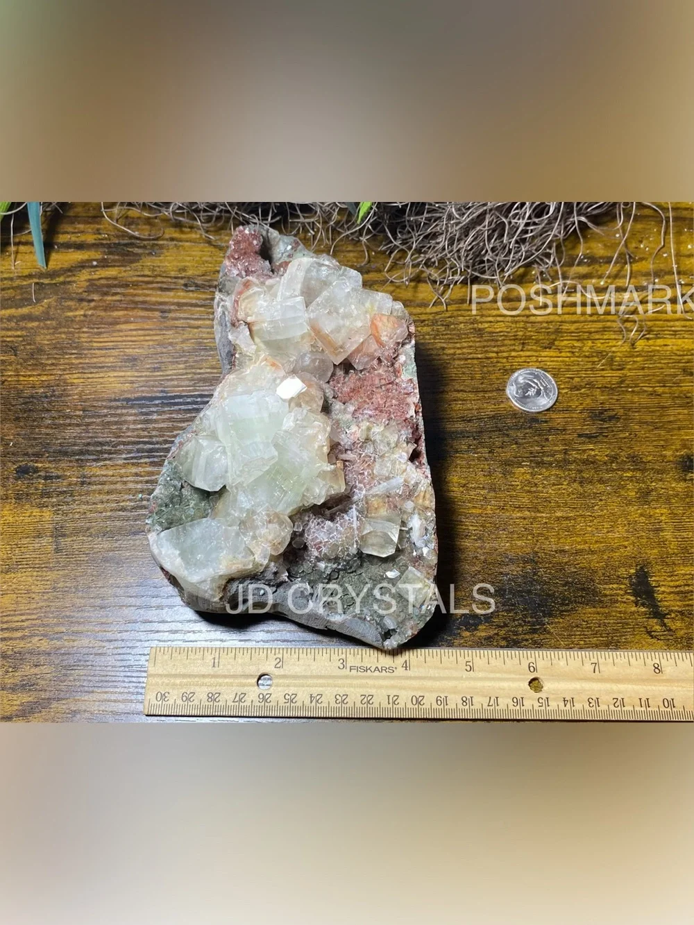 Green Apophyllite With Red Vanadinite On Matrix